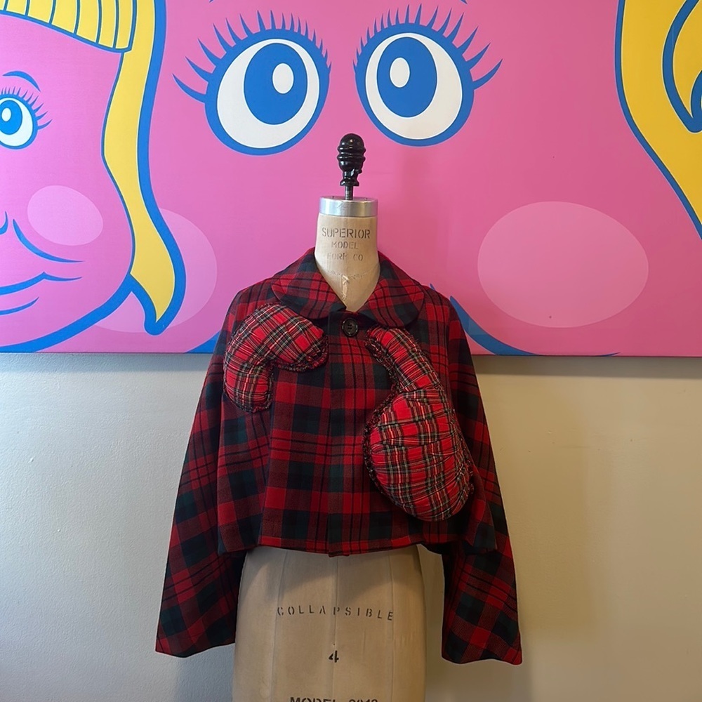 - Comme de Garcons Red Tartan Plaid Swing Wool Jacket